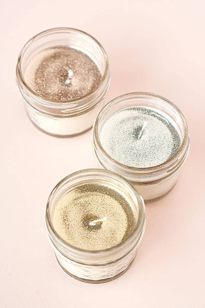 glitter candles in jars