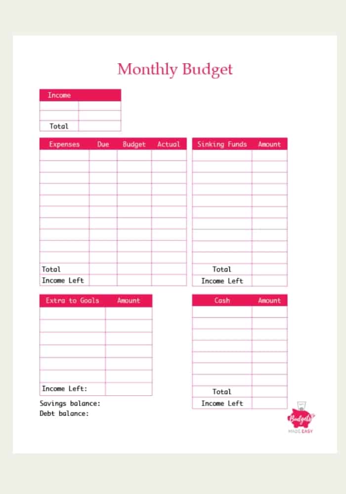 simple budget template-unfilled