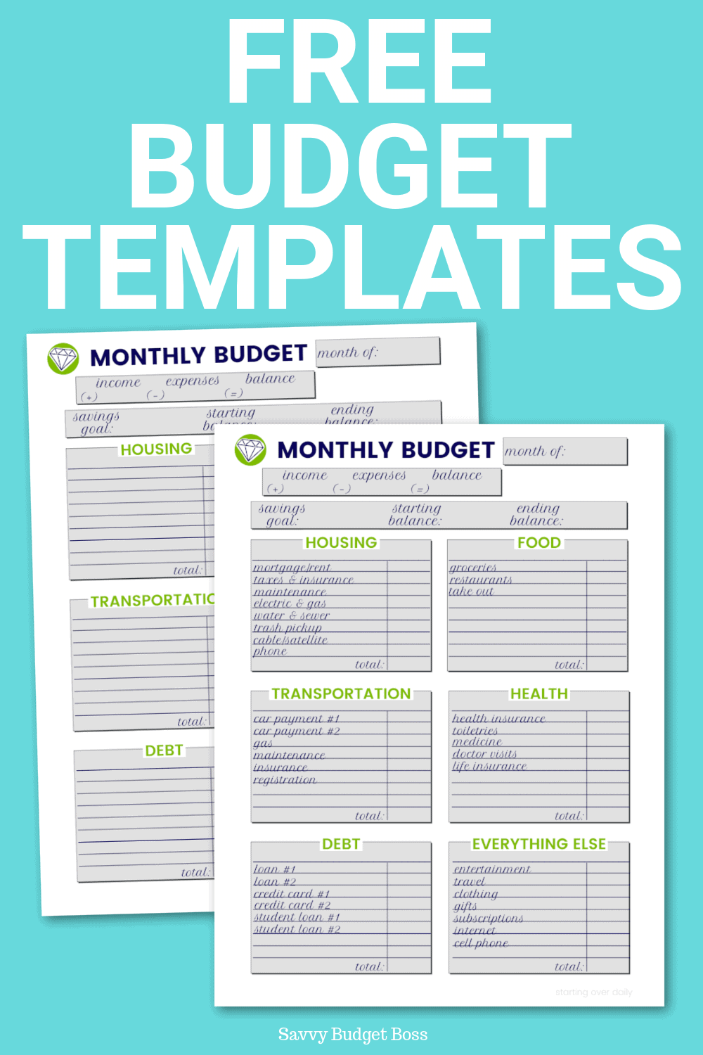 free printable budget templates