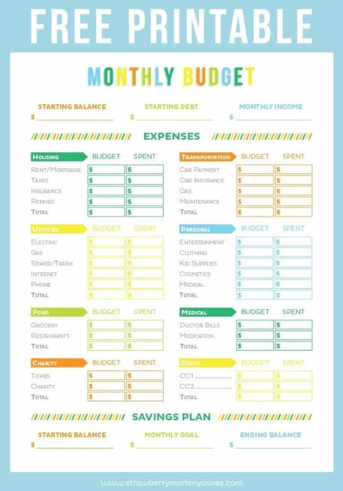 colorful budget printable template