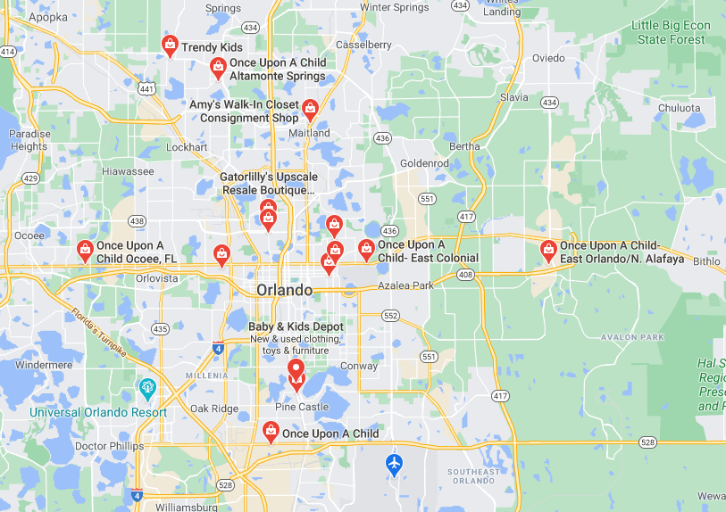 Google map of kids resale shops near me