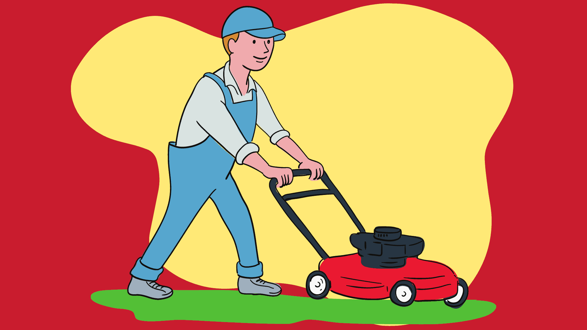 graphic of young man mowing grass jobs for 13 year olds