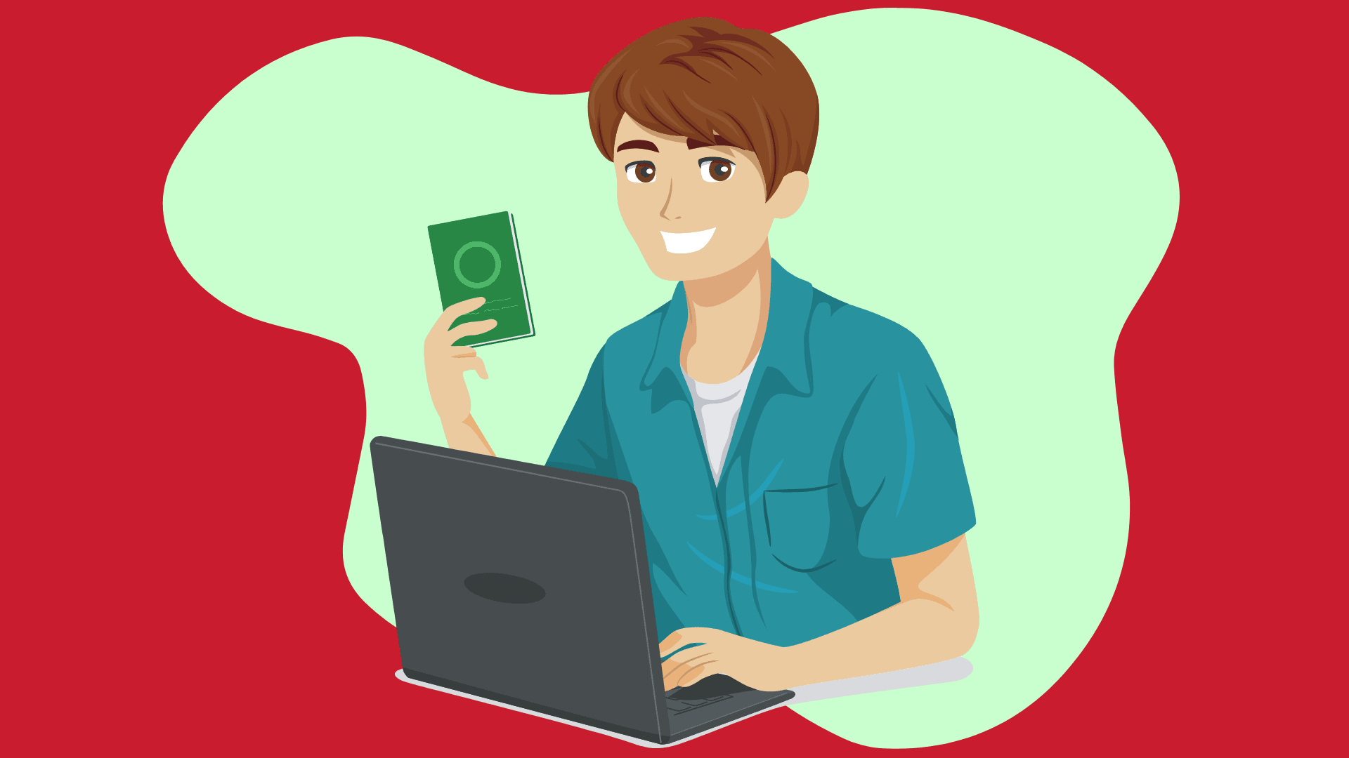 online job ideas for 13 year olds graphic of teen boy working online holding cash