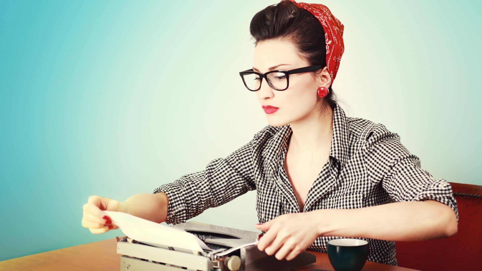 graphic of retro woman working on a typewriter
