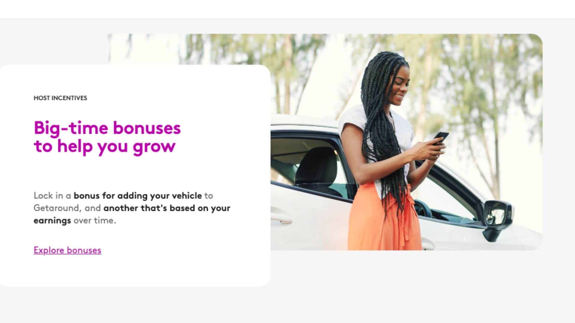 ways to make money rent out your car screenshot of woman on phone with white car in the background  